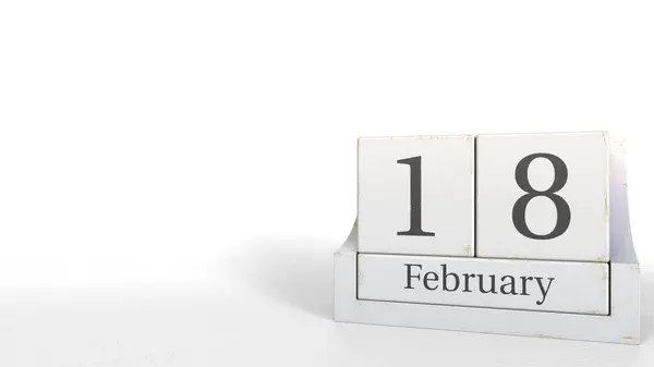 Kubus kalender bevat 18 februari datum. 3D-rendering — Stockfoto