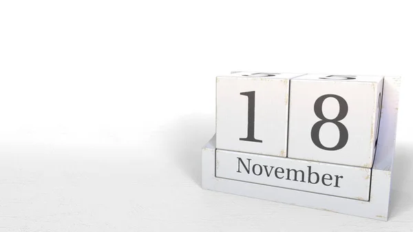 18 de noviembre fecha en el calendario de bloques de madera. Renderizado 3D —  Fotos de Stock