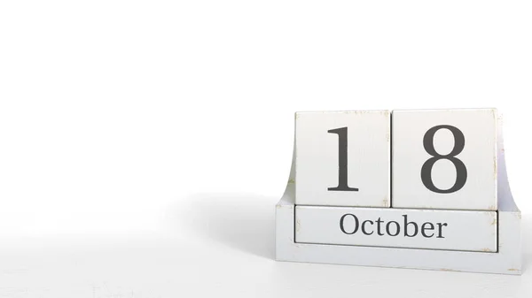 Holzwürfel-Kalender zeigt 18. Oktober Datum, 3D-Rendering — Stockfoto