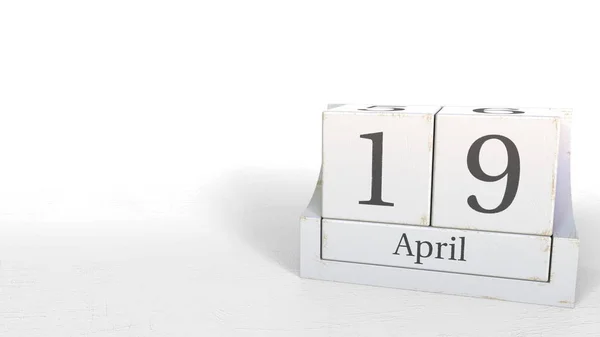 19. April Datum auf Holz Ziegel Kalender. 3D-Darstellung — Stockfoto