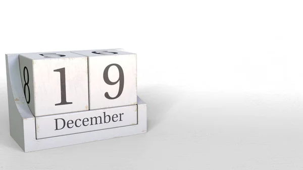 Wood cube calendar shows December 19 date, 3D rendering — Stock Photo, Image