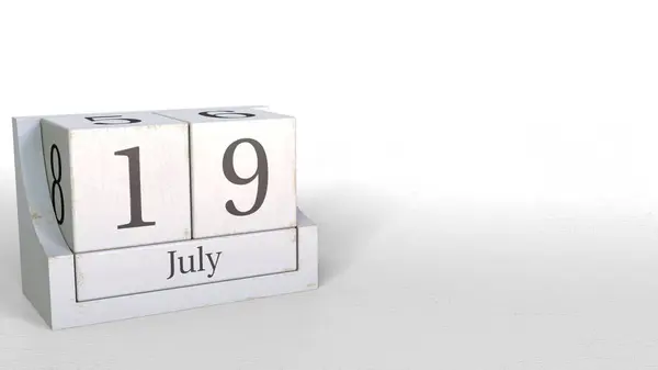 19 июля дата по календарю деревянных кирпичей. 3D рендеринг — стоковое фото