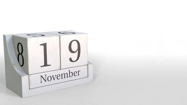 19 novembre data sul calendario dei cubi vintage, rendering 3D — Foto Stock