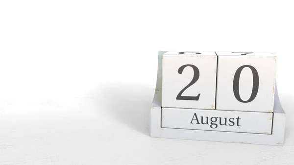 20 de agosto data no calendário de tijolos de madeira. Renderização 3D — Fotografia de Stock