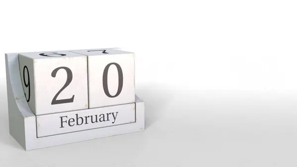 20 februari datum op vintage kubus kalender, 3D-rendering — Stockfoto