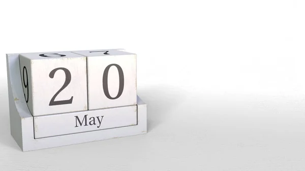 Календарь деревянных кубов показывает 20 мая даты, 3D рендеринг — стоковое фото