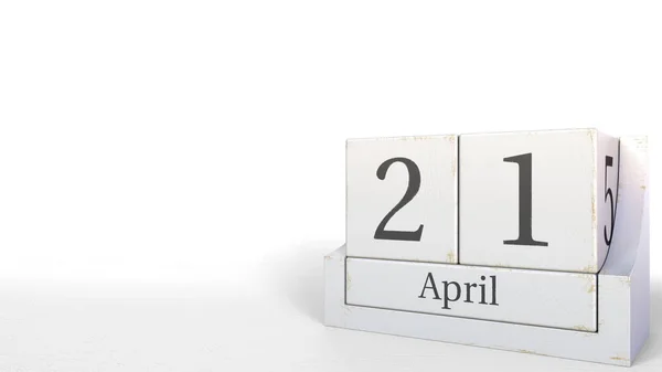 El calendario del cubo muestra la fecha del 21 de abril. Renderizado 3D —  Fotos de Stock