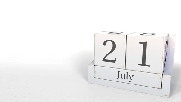 Calendário cubo mostra 21 de julho data. Renderização 3D — Fotografia de Stock