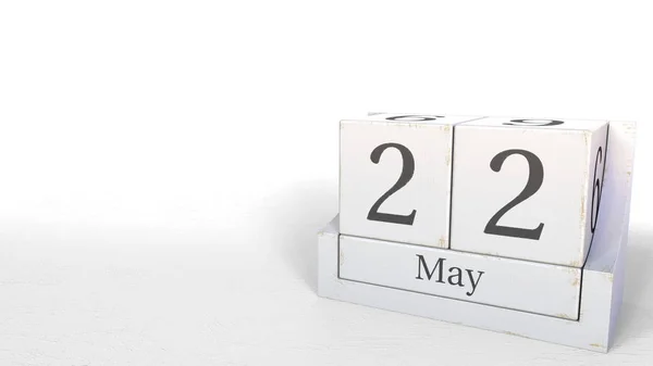 큐브 캘린더 5 월 22 일 날짜를 보여 줍니다. 3 차원 렌더링 — 스톡 사진