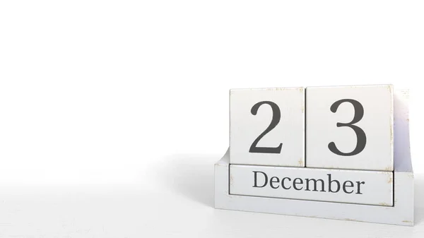 Wood cube calendar shows December 23 date, 3D rendering — Stock Photo, Image