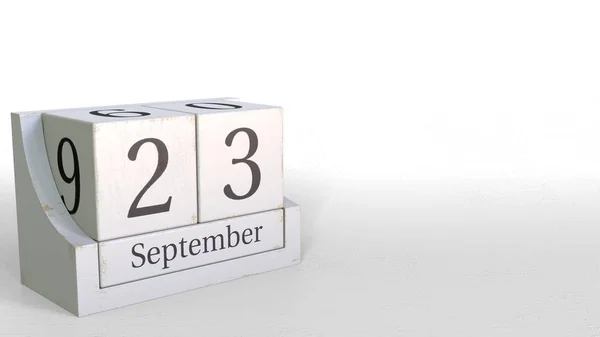 23 сентября дата на винтажный кубический календарь, 3D рендеринг — стоковое фото