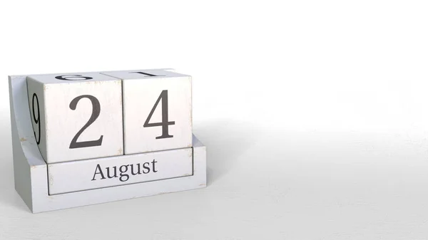 El calendario de bloques de madera muestra la fecha del 24 de agosto, renderizado 3D — Foto de Stock