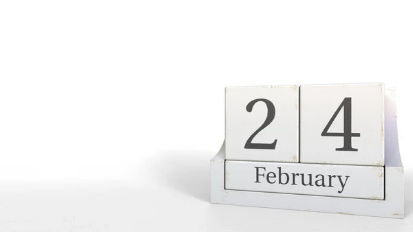 Kalendář krychle ukazuje 24. února datum. 3D vykreslování — Stock fotografie