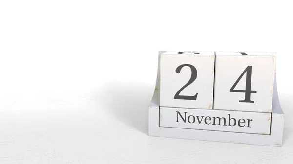 Dřevěné kostky kalendář zobrazuje datum Listopad 24, vykreslování 3d objektů — Stock fotografie