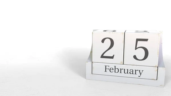 25 февраля дата по календарю деревянных кирпичей. 3D рендеринг — стоковое фото