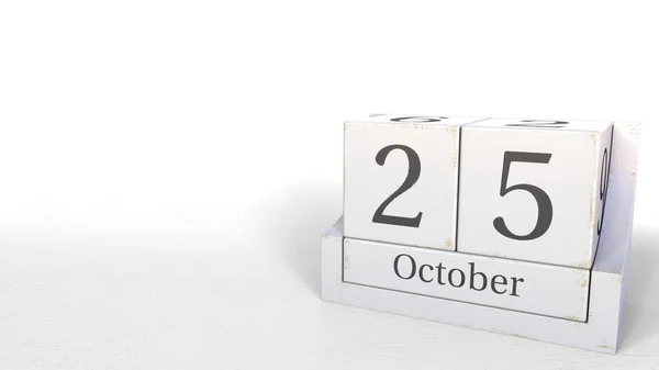 25 de octubre fecha en el calendario de ladrillos de madera. Renderizado 3D —  Fotos de Stock