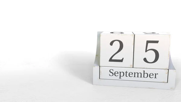 25. září datum na kalendáři dřevěných briket. 3D vykreslování — Stock fotografie