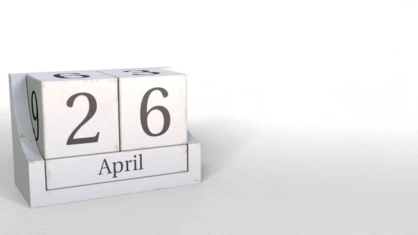 26 de abril fecha en el calendario de bloques de madera. Renderizado 3D — Foto de Stock