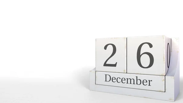 December 26 date on wood bricks calendar. 3D rendering — Stock Photo, Image