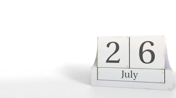 26 de julio fecha en el calendario de ladrillos de madera. Renderizado 3D — Foto de Stock