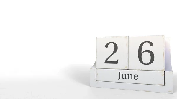 Ιούνιος 26 ημερομηνία ρετρό μπλοκ ημερολόγιο, 3d rendering — Φωτογραφία Αρχείου
