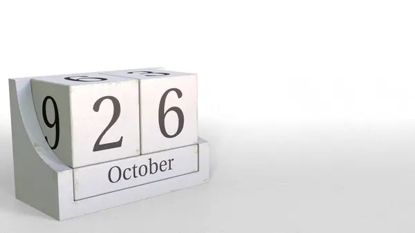 El calendario cubo muestra la fecha del 26 de octubre. Renderizado 3D — Foto de Stock