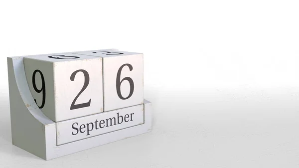 26. září datum na kalendáři dřevěných bloků. 3D vykreslování — Stock fotografie