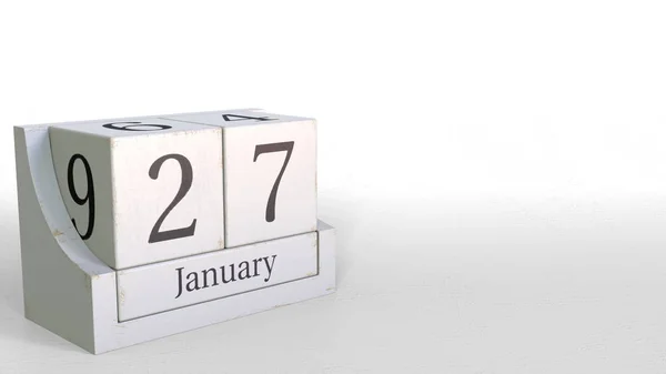 Houten kubus kalender bevat 27 januari datum, 3D-rendering — Stockfoto