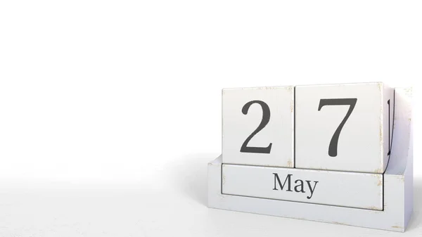 27 de maio data no calendário de tijolos de madeira. Renderização 3D — Fotografia de Stock