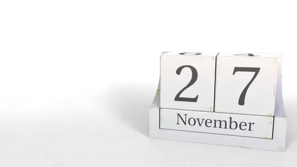 27. November Datum auf Holz Ziegel Kalender. 3D-Darstellung — Stockfoto