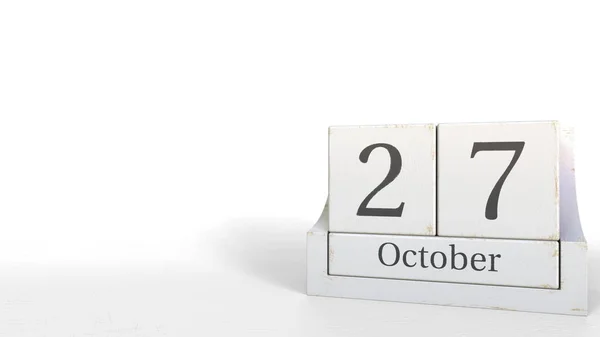 27 oktober datum op houtblokken kalender. 3D-rendering — Stockfoto