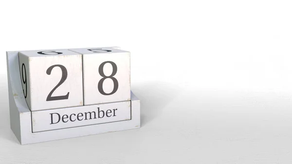 Wooden blocks calendar shows December 28 date, 3D rendering — Stock Photo, Image