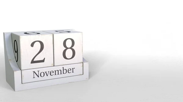 Dřevěné kostky kalendář zobrazuje datum Listopad 28, vykreslování 3d objektů — Stock fotografie