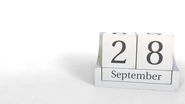 Der Würfelkalender zeigt das Datum 28. September an. 3D-Darstellung — Stockfoto