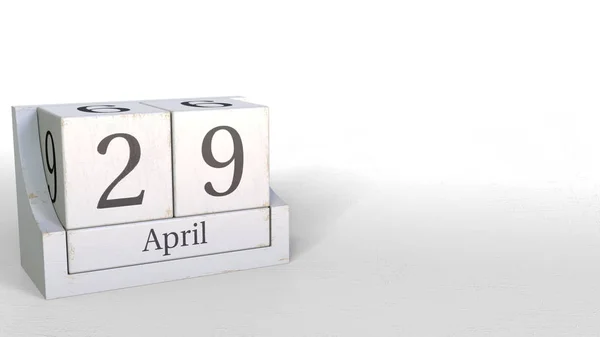 29 april datum vintage kub kalendern, 3d-rendering — Stockfoto