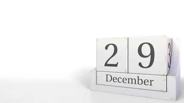 Calendário cubo mostra data 29 de dezembro. Renderização 3D — Fotografia de Stock