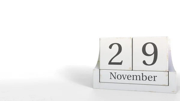 Dřevěné kostky kalendář zobrazuje datum 29. listopadu, vykreslování 3d objektů — Stock fotografie