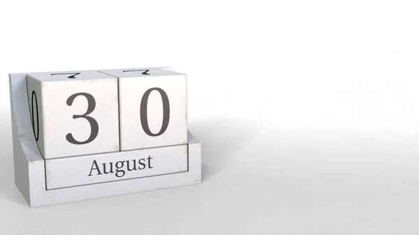 30 августа дата по календарю ретро блоков, 3D рендеринг — стоковое фото