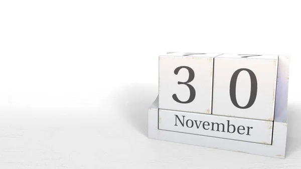 Der Würfelkalender zeigt den 30. November an. 3D-Darstellung — Stockfoto