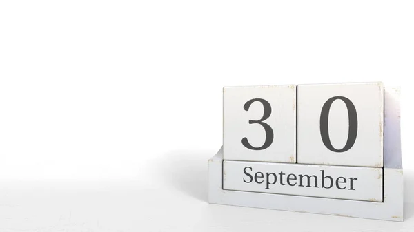 Cube calendar shows September 30 date. 3D rendering — Stock Photo, Image