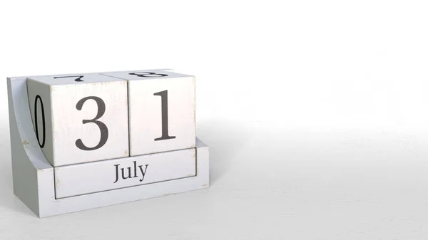 31 Ιουλίου ημερομηνία στο ημερολόγιο ξύλινα τουβλάκια. 3D rendering — Φωτογραφία Αρχείου