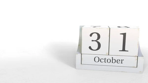 Cube calendar shows October 31 date. 3D rendering — Stock Photo, Image