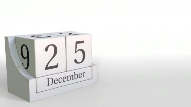 Blocchi di legno calendario mostra 25 dicembre data, animazione 3D — Video Stock