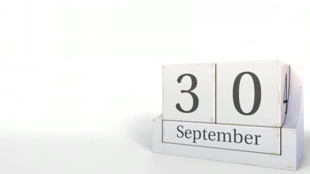 Kubus kalender toont 30 September datum. 3D animatie — Stockvideo