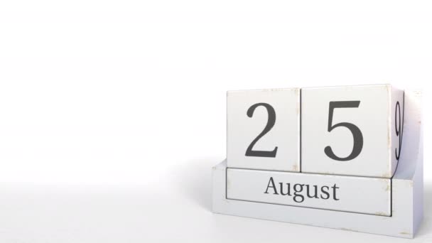 El calendario cubo muestra la fecha del 25 de agosto. Animación 3D — Vídeos de Stock