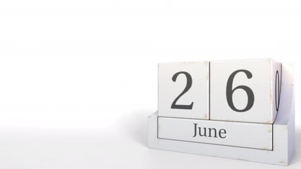 26 июня дата по календарю ретро блоков, 3D анимация — стоковое видео