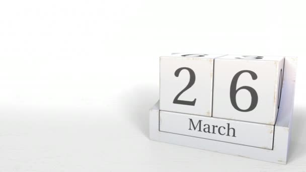 26 mars datum på retro block kalender, 3d-animering — Stockvideo