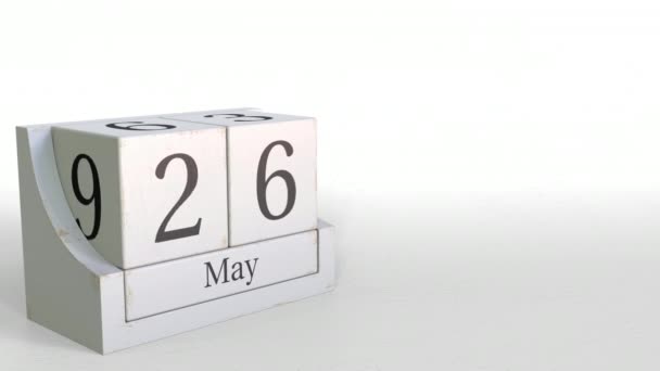 26 de maio data no calendário de blocos de madeira. Animação 3D — Vídeo de Stock