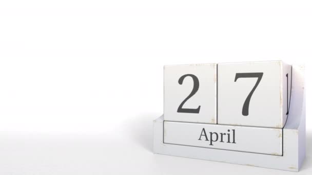 Ημερολόγιο ημερομηνία 27 Απριλίου στο μπλοκ ρετρό, 3d animation — Αρχείο Βίντεο