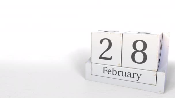 February 28 date on vintage cube calendar, 3D animation — Stock Video